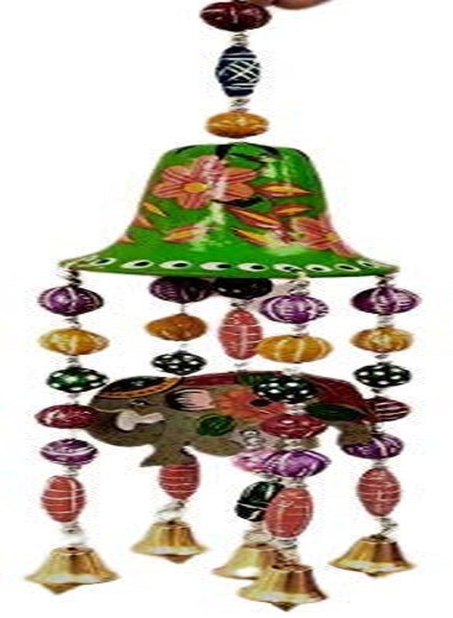 SAARTHI Rajasthani Handcrafted Traditional Decorative Auspicious Unique Multicolour Wooden Attractive Revolving Elephant Wind Chime| Bell Wind Chime| Door Hanging| Wall Hanging| Toran| Wall| Home| Door| Office| Café | Room Décor| Interior Decoration| Home Accent| Elephant Figurine |Metal Tapestry Artificial Beads for Home Décor| Door Hanging for Main Door| Garden Décor| Wind Chime for Balcony| Wind Chime for Positivity| Wind Chime for Good Luck